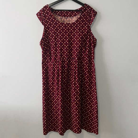 Handmade Plus Size Fine Corduroy Cotton Polka Dot Red Dress - Picture 1 of 12